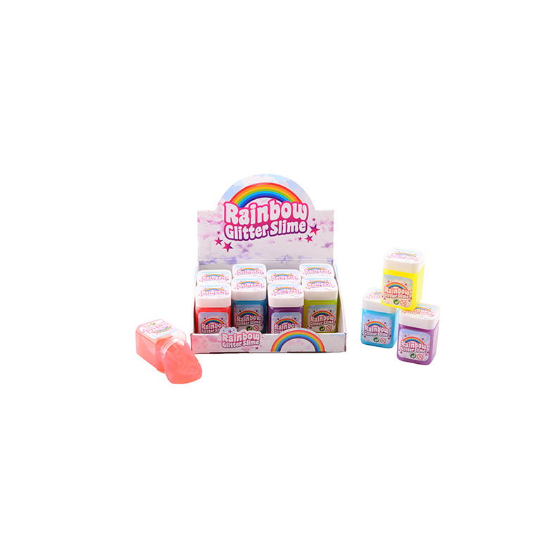 Rainbow glitter slime in display, 4 assorted (ctn 12 pcs)