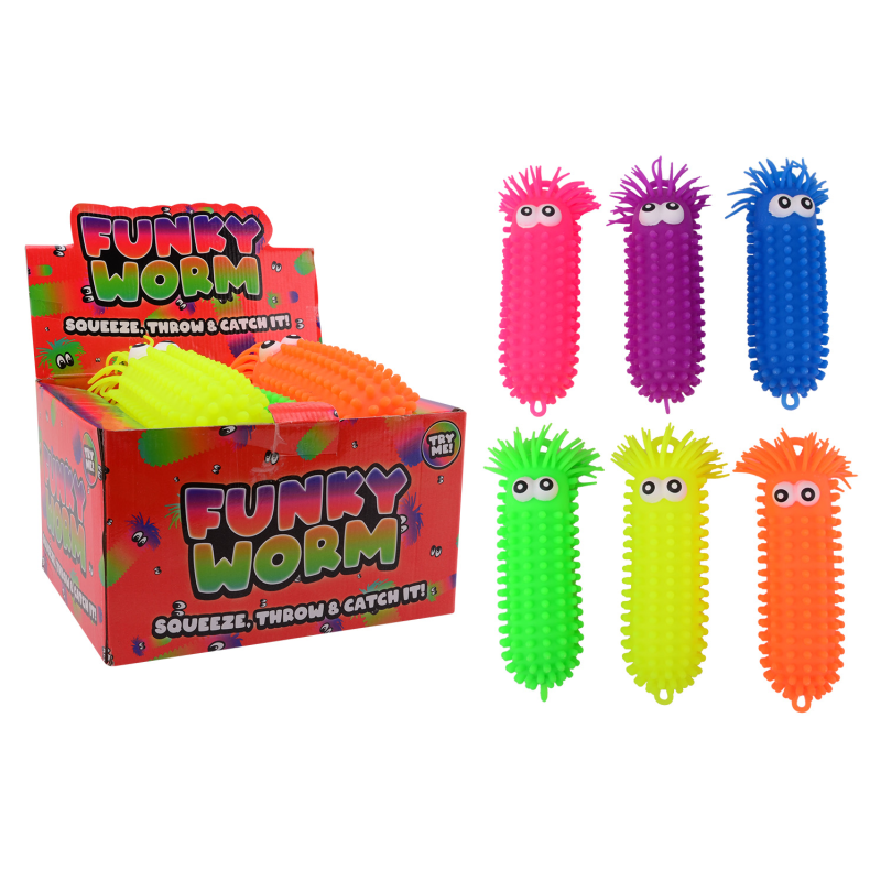 Fluffy worm with big eyes 28 cm, 3 assorted (ctn 12 pcs)