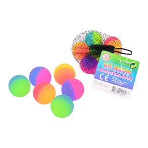 Two tone neon bouncingballs 6 pcs in net, 3 assorted (ctn 24 pcs)