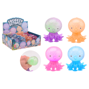 Squid stress toy with suction tentacles, 4 assorted (ctn 12 pcs)