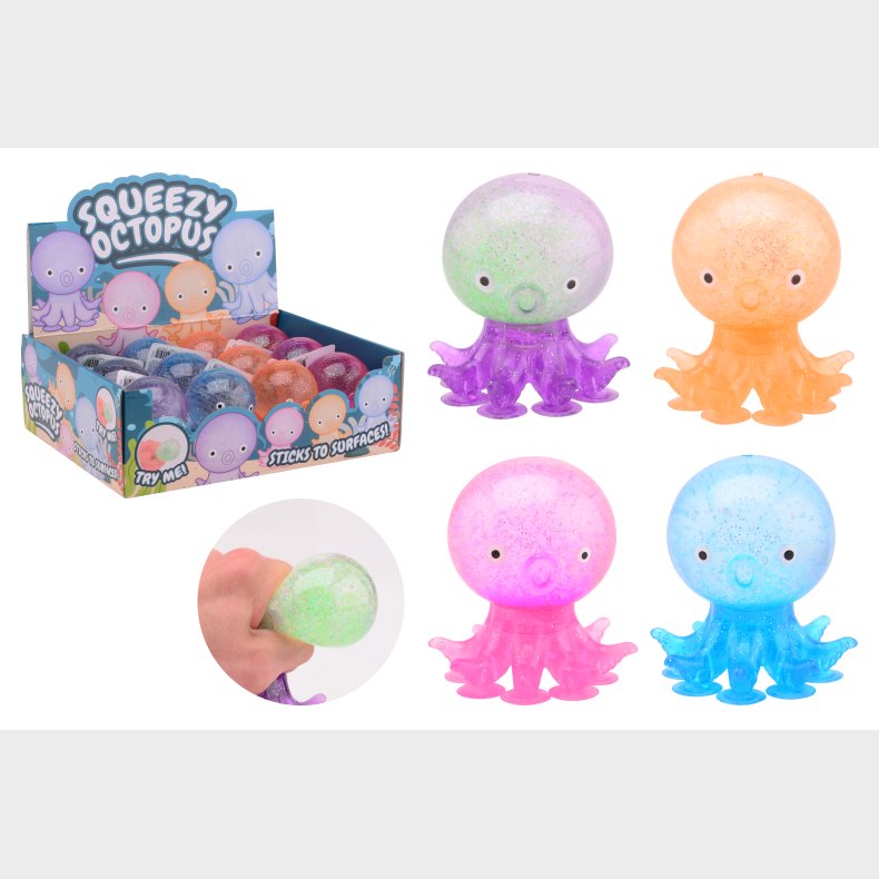Squid stress toy with suction tentacles, 4 assorted (ctn 12 pcs)