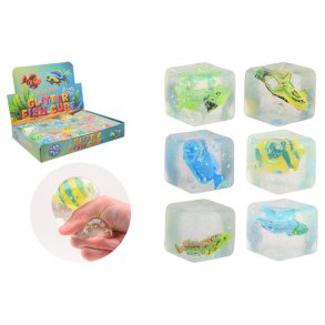 Slow rise glitter cube with fish, 12 assorted(ctn 24 pcs) - (In stock from 11 september)