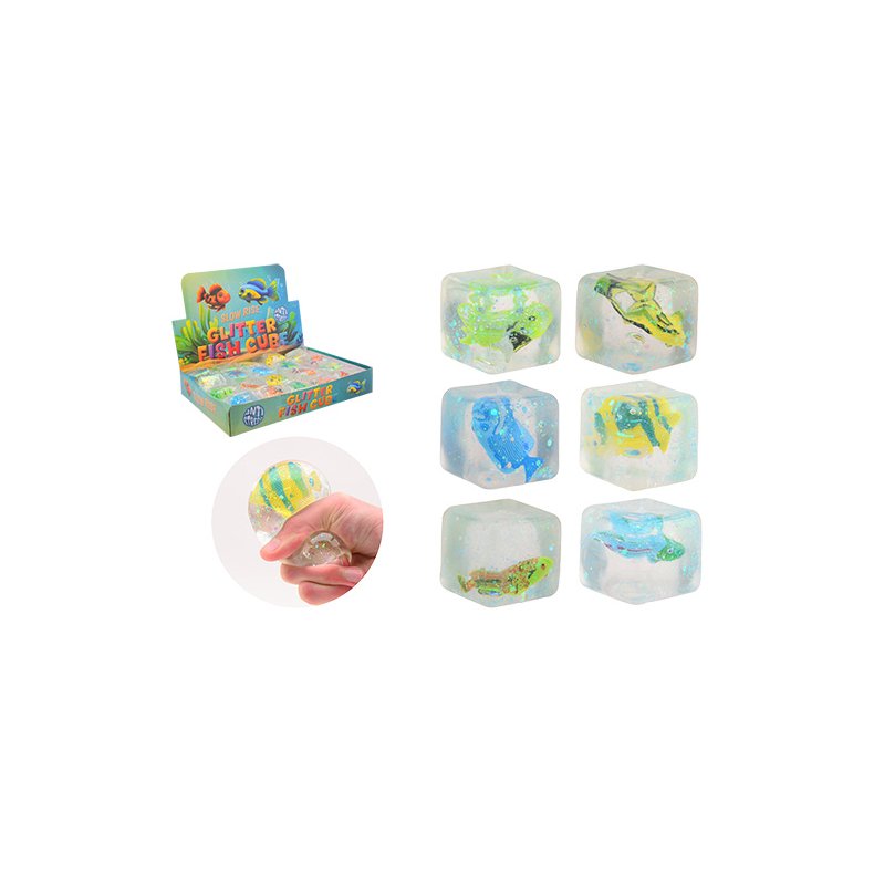 Slow rise glitter cube with fish, 12 assorted(ctn 24 pcs) - (In stock from 11 september)