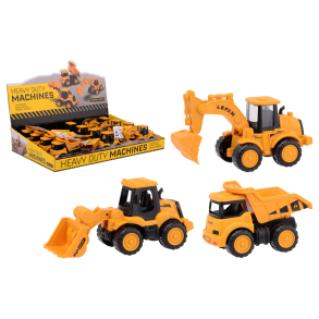 Construction vehicles in display, 3 assorted