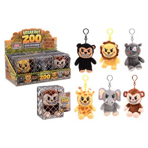 BREAK OUT ZOO Plush animals in cage, 6 assorted, 6 pcs in display