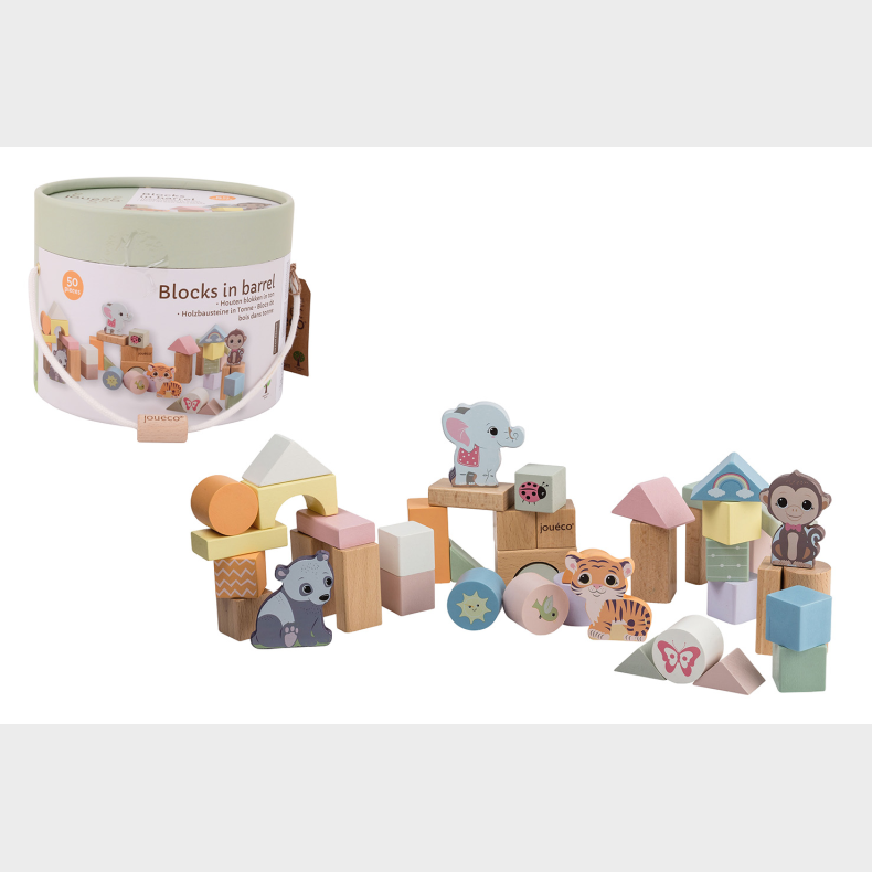 Jou&eacute;co - The Wildies Family Wooden Blocks In Barrel 50 pcs, (ctn 6 pcs)
